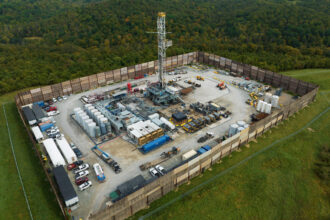 A fracking pad is seen in Westmoreland County, Pa., in October 2022. Credit: Ted Auch/FracTracker Alliance