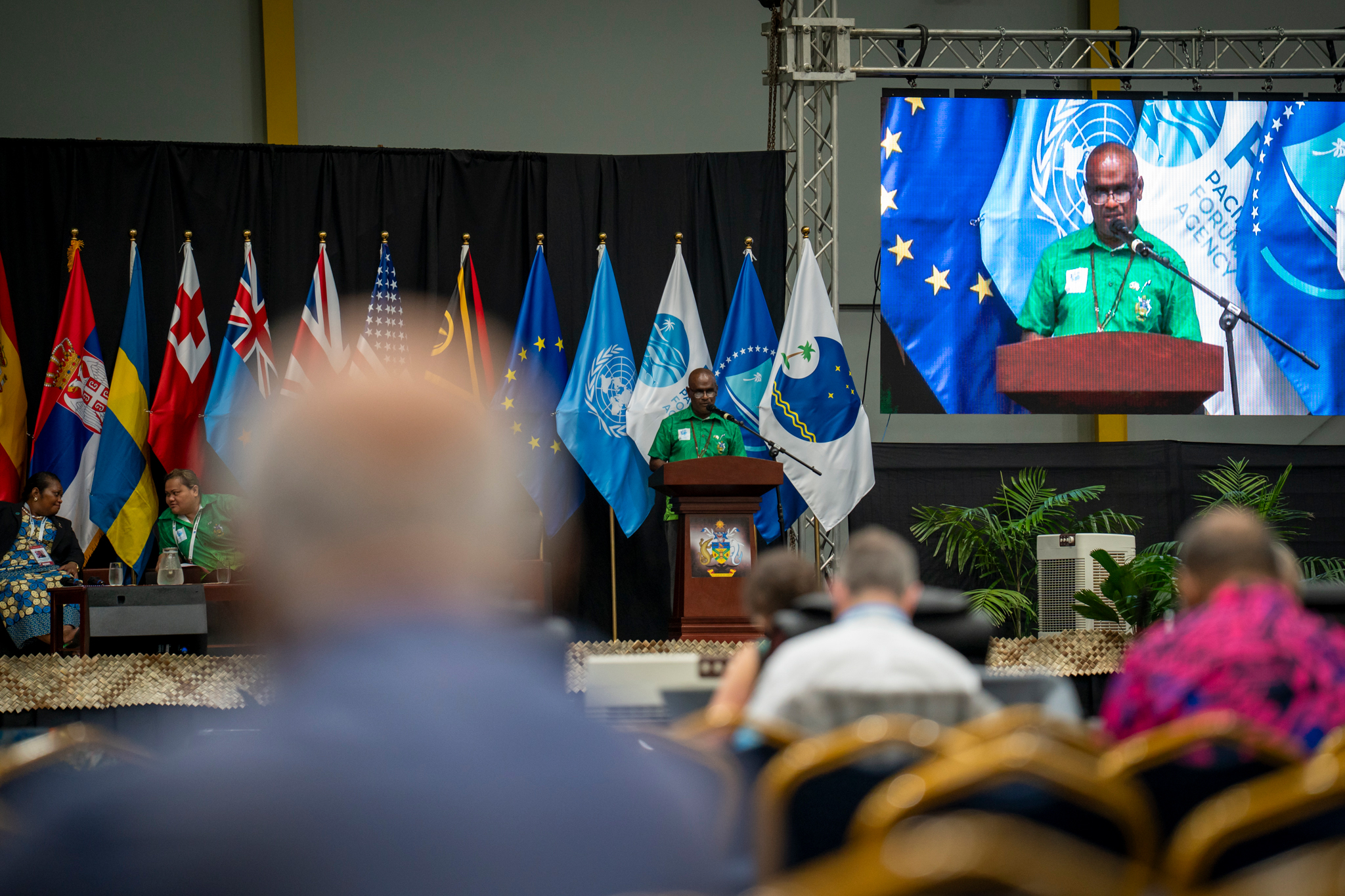 Solomon Islands Prime Minister Jeremiah Manele stresses the importance of Pacific island nations working together to achieve sustainable fisheries management goals. Credit: Nathan Eagle/Civil Beat