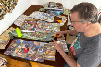 Erik Jon Olson makes decorative quilts out of single use plastic. Credit: Courtesy of Erik Jon Olson