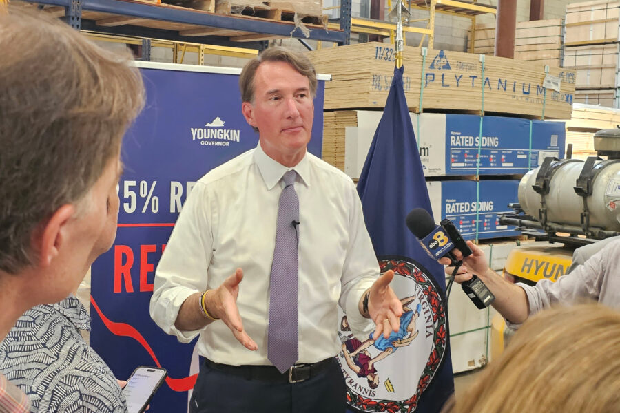 Virginia Republican Gov. Glenn Youngkin takes questions after announcing regulation cuts last week. Credit: Charles Paullin/Inside Climate News