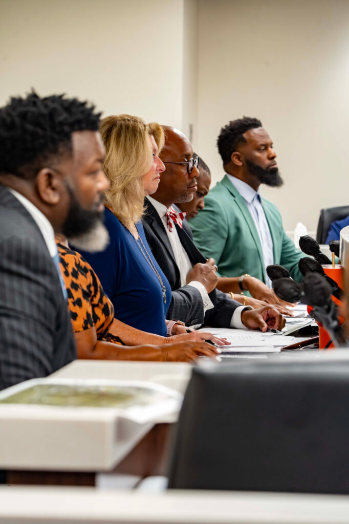 Council members listen as residents express their concerns about the proposed data center. Credit: Lee Hedgepeth/Inside Climate News
