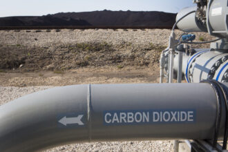 Image shows a close-up of a carbon dioxide pipeline