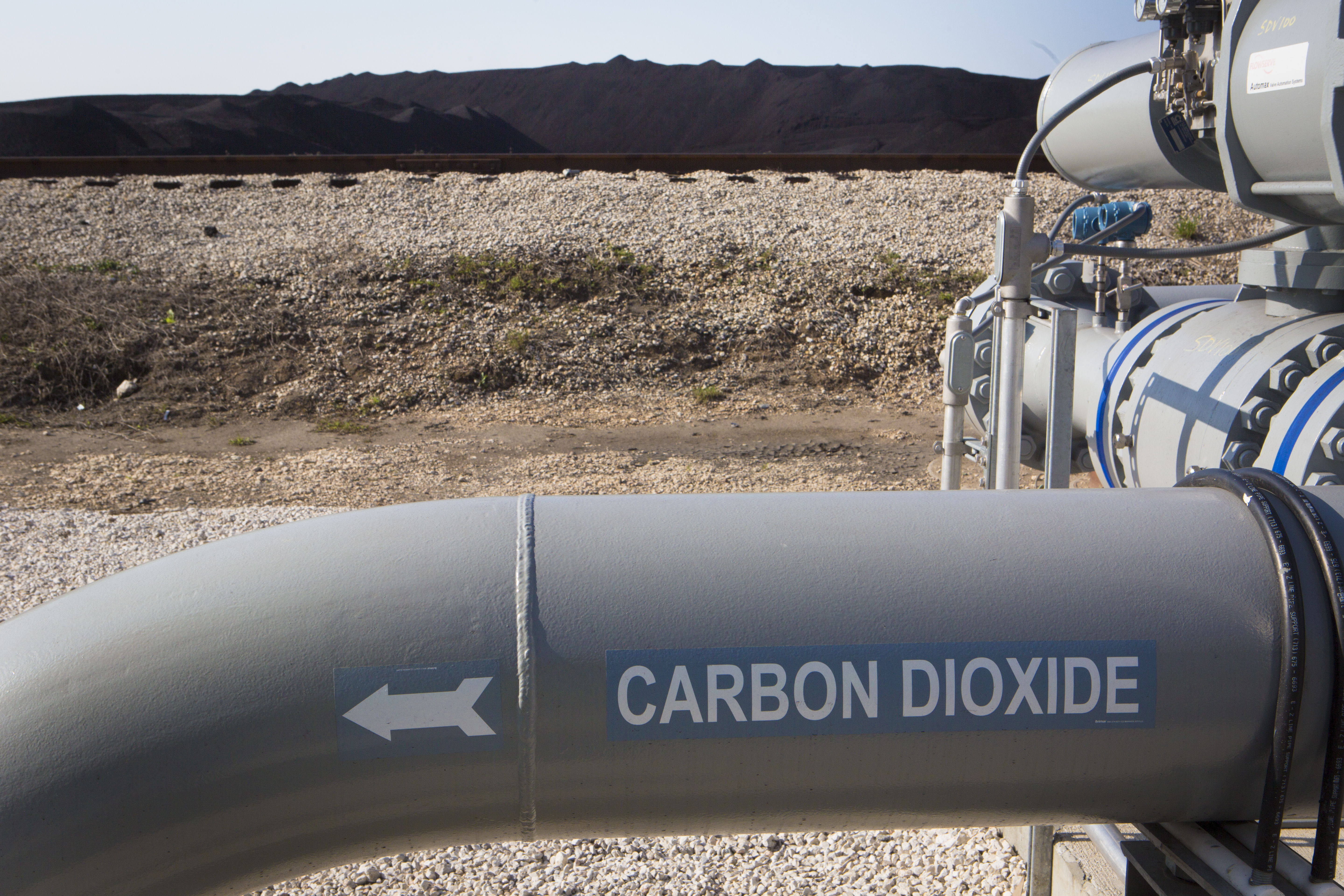 Image shows a close-up of a carbon dioxide pipeline