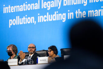 Chair Luis Vayas Valdivieso listens to a comment by a delegate during the fifth session of the U.N. Intergovernmental Negotiating Committee on Plastic Pollution in Busan, South Korea, on Dec. 1, 2024. Credit: Anthony Wallace/AFP via Getty Images