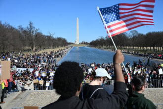 Demonstrators take part in a “Stand Up For Science” rally on March 7 at the Lincoln Memorial in Washington, D.C. Credit: Alex Wroblewski/AFP via Getty Images