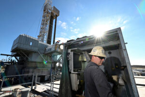 Duayne Ruona works on a Laramie Energy oil rig on Oct. 10, 2024 in Garfield County, Colo. Credit: Matt McClain/The Washington Post via Getty Images