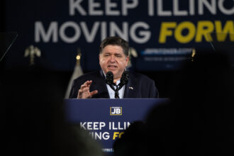 Illinois Gov. JB Pritzker announces his campaign for a third term during a rally on June 26 in Chicago. Credit: Scott Olson/Getty Images