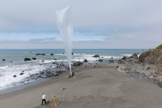 WIndBorne launches one of its AI-enabled, self-navigating weather balloons that stays aloft and collects atmospheric data for months. Credit: WindBorne Systems