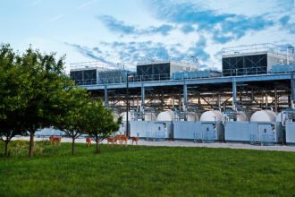A herd of deer is seen outside Google’s data center in Council Bluffs, Iowa. Credit: Google