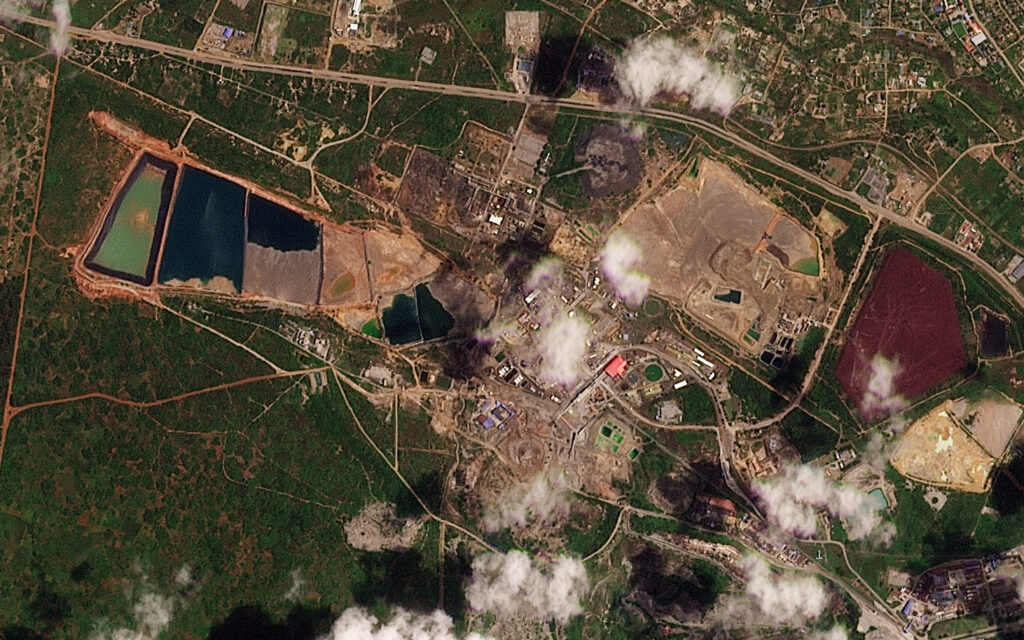On Feb. 18, Sino-Metals’ tailings dam spilled millions of gallons of toxic mining waste into local communities and rivers. Satellite images captured before and after the spill show how acidic waste moved from the pools into the surrounding area. Credit: Planet Labs PBC