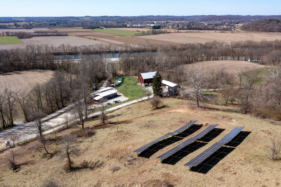 Solar panels, installed as part of the Department of Agriculture’s Rural Energy for America Program, are seen at the Wooly Pig Farm Brewery in Fresno, Ohio. Credit: Jim West/UCG/Universal Images Group via Getty Images
