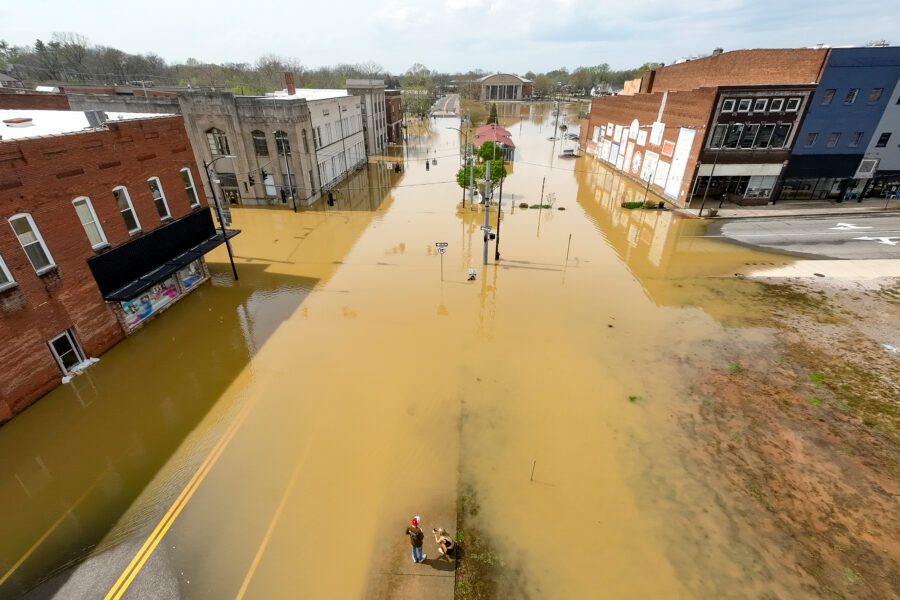 Floodwater covers roads following heavy rain on April 4 in Hopkinsville, Ky. Credit: Jason Davis/Getty Images