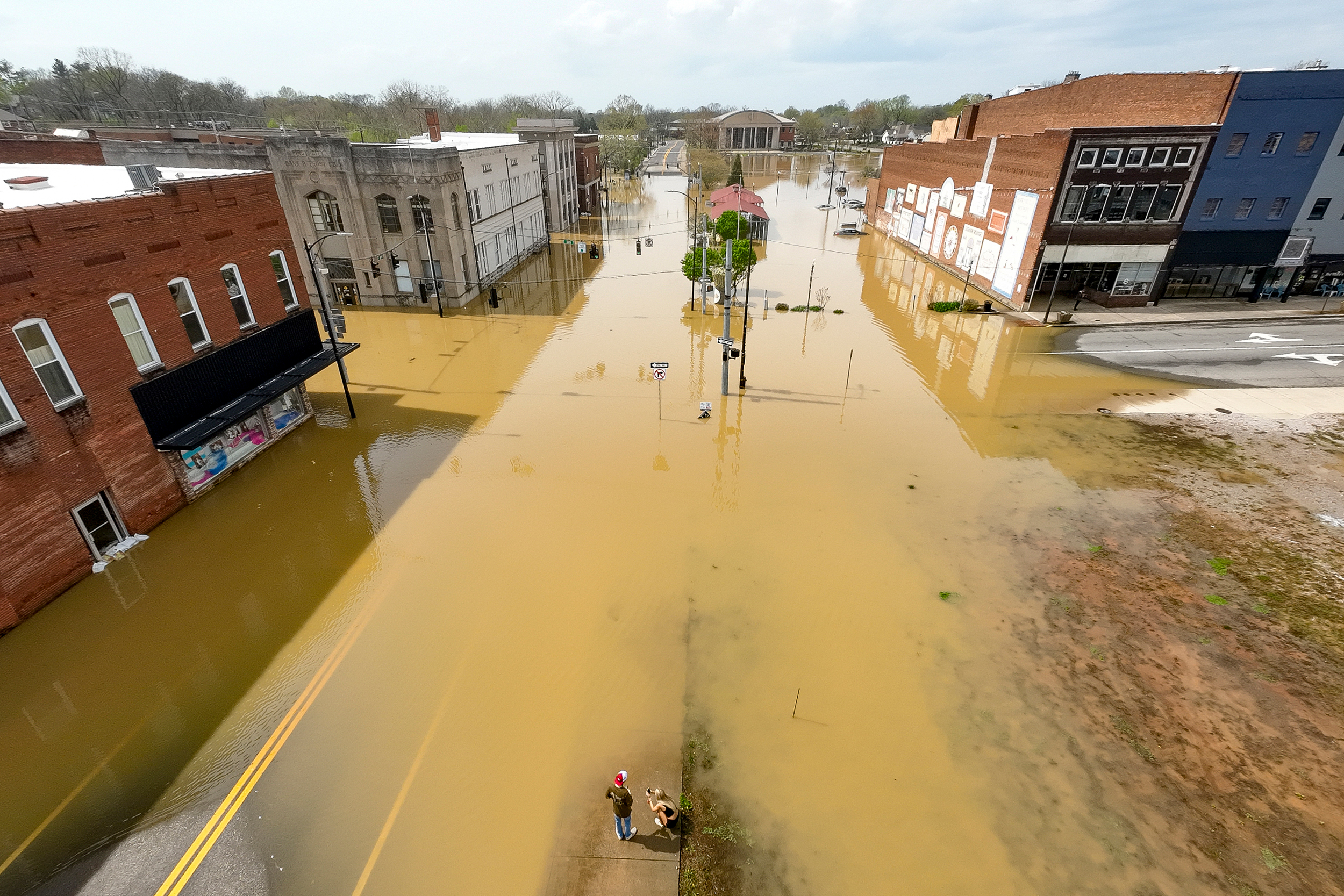Floodwater covers roads following heavy rain on April 4 in Hopkinsville, Ky. Credit: Jason Davis/Getty Images