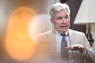Sen. Sheldon Whitehouse (D-R.I.) speaks during an interview on Capitol Hill on July 8. Credit: Oliver Contreras/AFP via Getty Images