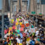 Activists march across the Brooklyn Bridge to demand that Gov. Kathy Hochul stop the construction of the Williams pipeline in New York. Credit: Michael Nigro/Pacific Press/LightRocket via Getty Images