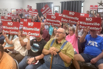 Local residents pack the Wilsonville City Council meeting on Monday to express opposition to a proposed data center project. Credit: Courtesy of Coosa Riverkeeper