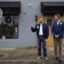 Vice President JD Vance (left) and Virginia Gov. Glenn Youngkin speak to the press outside on recovery efforts from Hurricane Helene in Damascus, Va., in January 2025. Nonprofits in parts of Southwest Virginia devastated by the storm want a restoration of climate resiliency funding terminated by the Trump administration. Credit: Ben Curtis/AFP via Getty Images