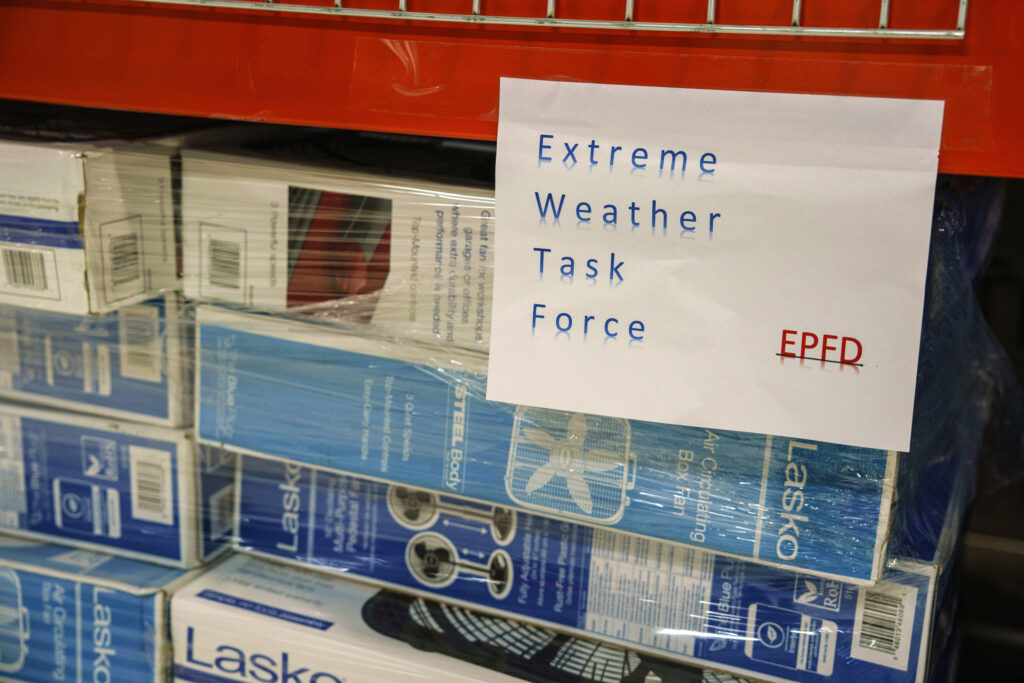 Fans designated to be distributed to the elderly from the Texas Extreme Weather Task Force are stored at the El Paso Department of Public Health during a week of temperatures above 100 degrees in August.