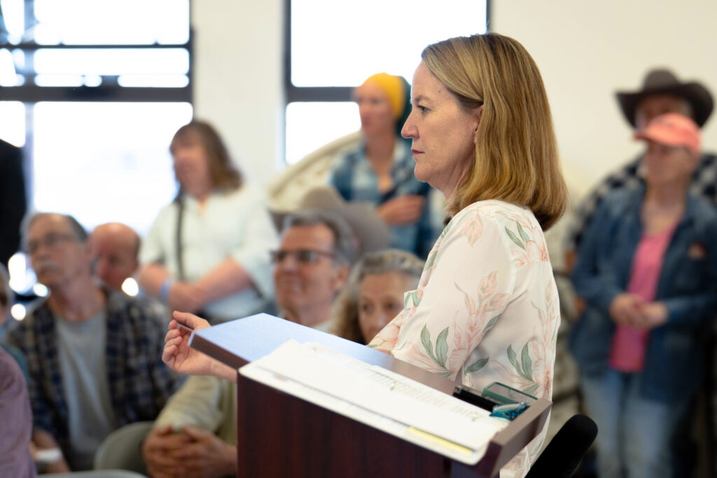 Arizona Attorney General Kris Mayes listens to residents from Cochise County talk about their concerns regarding groundwater. Credit: Courtesy of the Arizona Attorney General’s Office