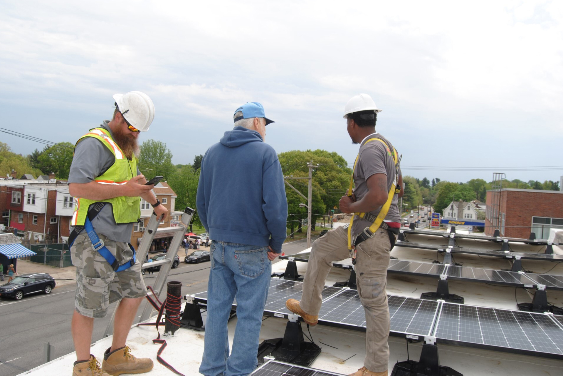 The solar panel installation on the roof of Liz Robinson’s rental property in Philadelphia. Credit: Courtesy of Liz Robinson