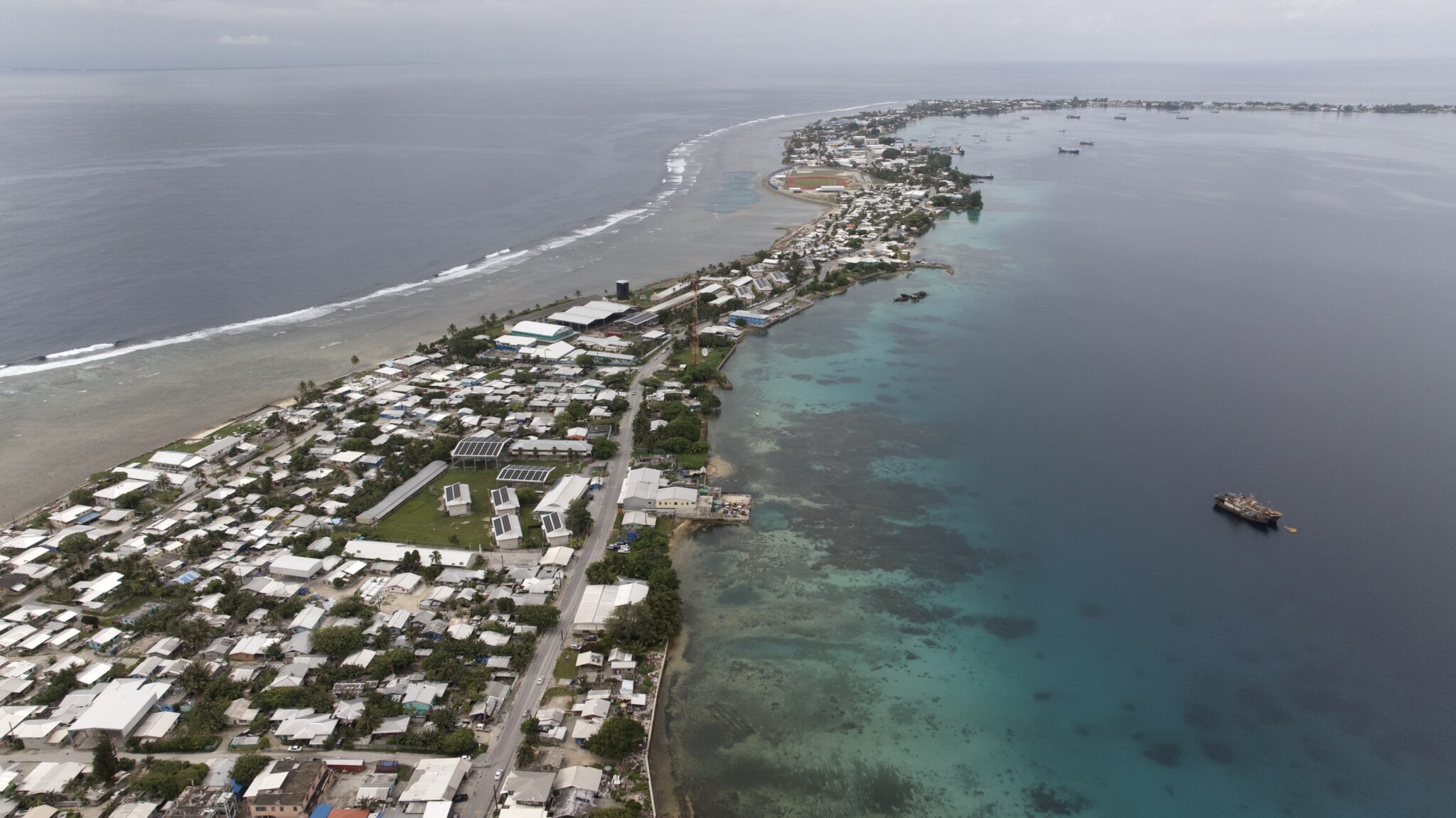 Majuro’s urban center, known as Delap-Uliga-Djarrit or DUD, which used to be three islands separated by tidal seas. Credit: Chewy Lin/Civil Beat