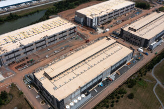 An aerial view of an Amazon Web Services data center in Stone Ridge, Va. Credit: Nathan Howard/Getty Images
