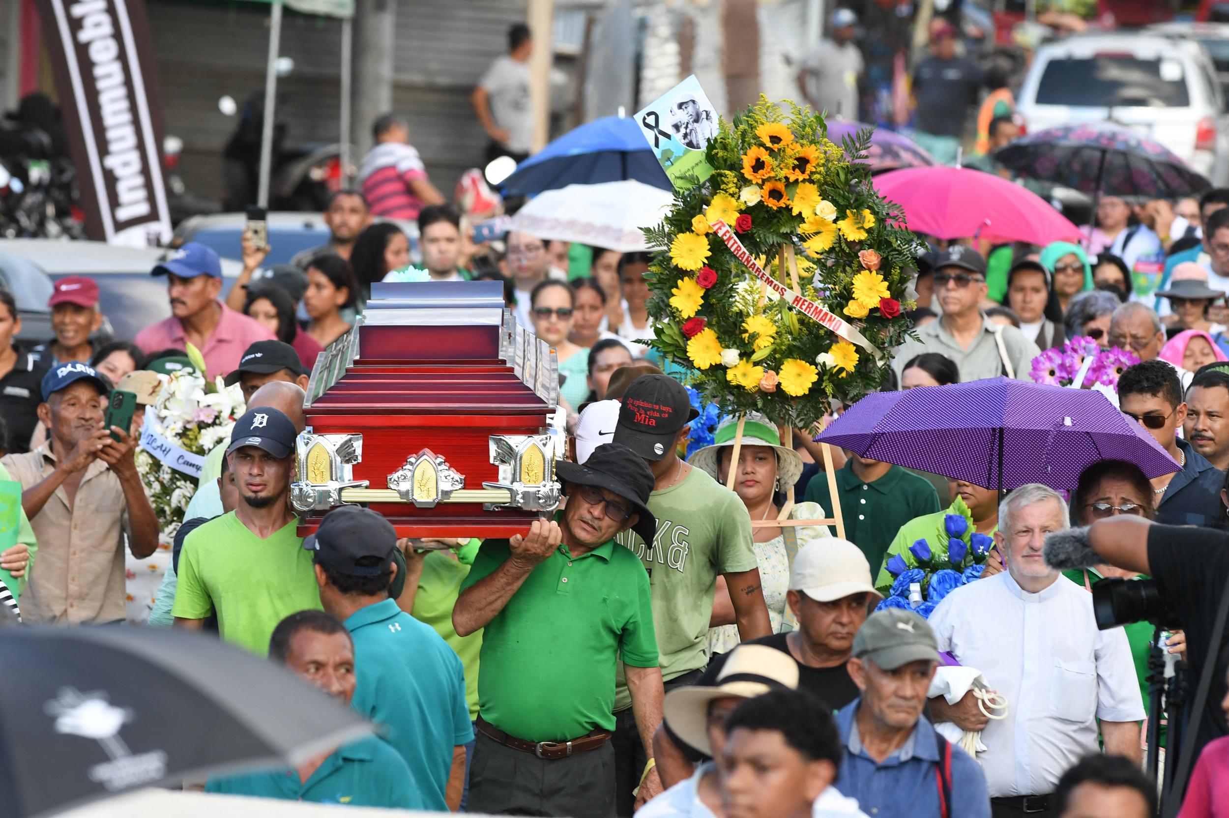 Relatives and friends carry the coffin of environmental leader Juan López during his funeral in Honduras on Sept. 16, 2024. Credit: Orlando Sierra/AFP via Getty Images