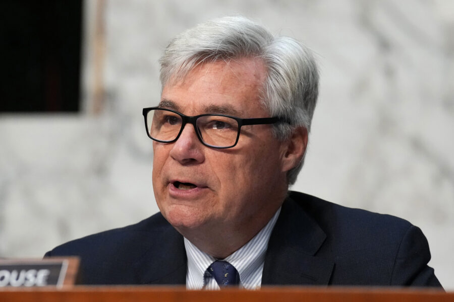 Sen. Sheldon Whitehouse (D-R.I.) speaks during a Senate Judiciary Committee hearing in the Hart Senate Office Building on Tuesday in Washington, D.C. Credit: Andrew Harnik/Getty Images