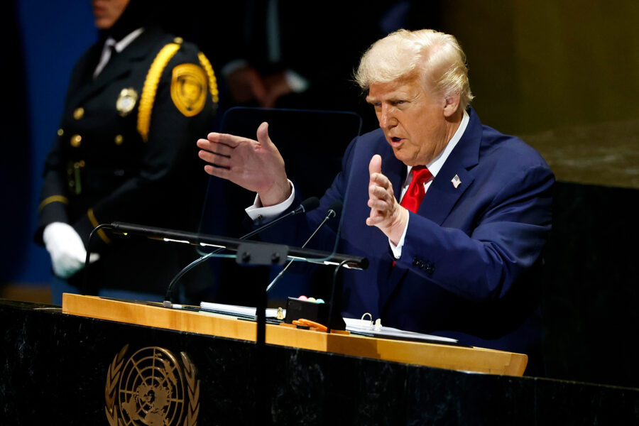 President Donald Trump speaks during the 80th session of the U.N.’s General Assembly at the organization’s headquarters on Tuesday in New York City. Credit: Chip Somodevilla/Getty Images