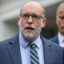 Russell Vought, director of the Office of Management and Budget, speaks during a press conference following a meeting between President Trump and Congressional Democratic leaders on Monday in Washington, D.C. Credit: Nathan Posner/Anadolu via Getty Images