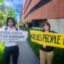 Eshaan Vakil (left), an organizer with Climate Defiance, and Barbara Sheehan, with Sunrise Movement, are two of the activists who disrupted a panel discussion with Occidental Petroleum CEO Vicki Hollub at a Harvard climate symposium on Friday. Credit: Phil McKenna/Inside Climate News
