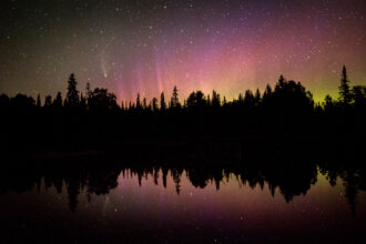 The northern lights are seen above the Bete Grise Wetlands Preserve in Keweenaw County, Mich. Credit: Chris Guibert/Keweenaw Mountain Lodge