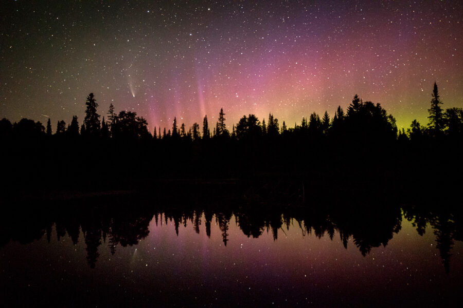 The northern lights are seen above the Bete Grise Wetlands Preserve in Keweenaw County, Mich. Credit: Chris Guibert/Keweenaw Mountain Lodge