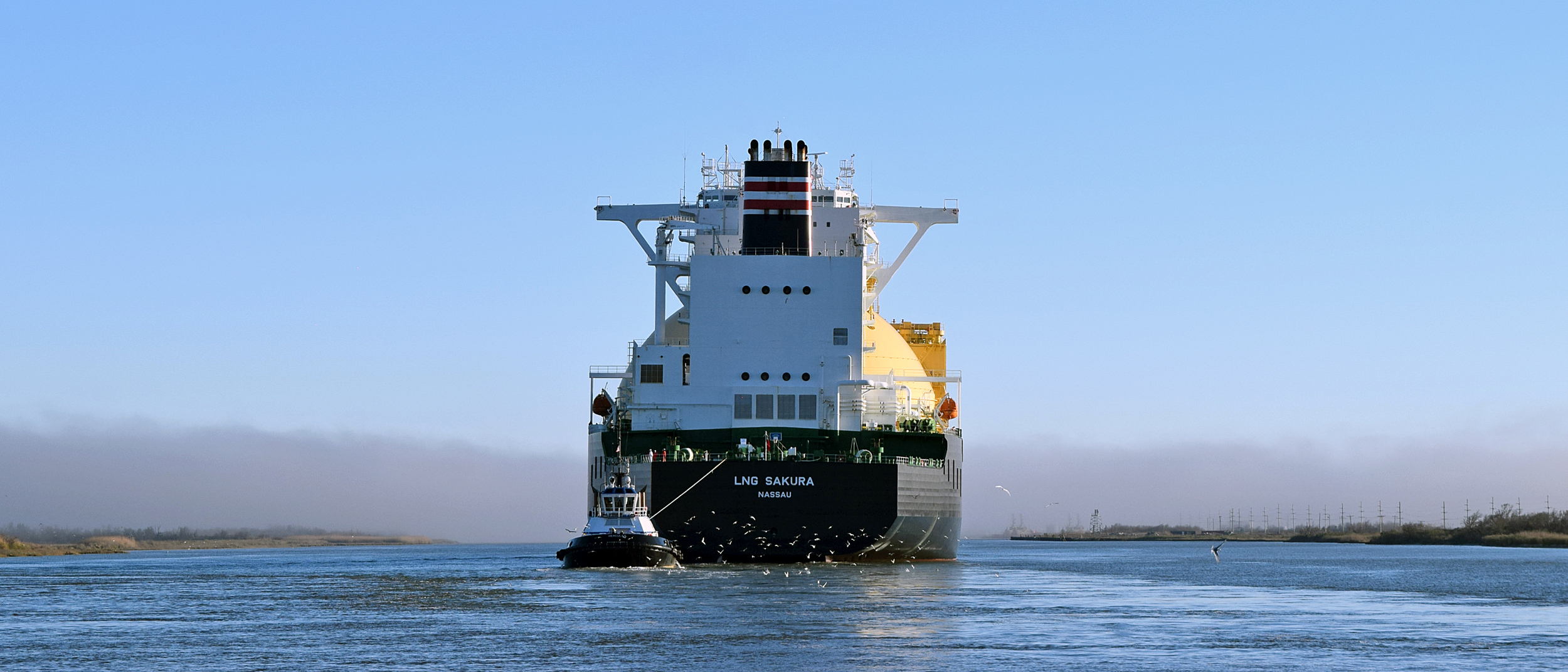 An LNG tanker in the Calcasieu Ship Channel near Cameron, La. Credit: Phil McKenna/Inside Climate News