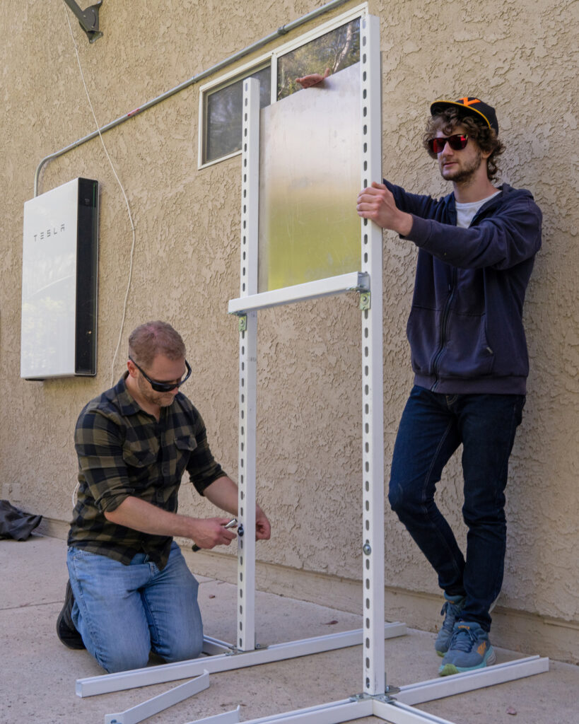 Nicholas Spada sets up the DRUM sampler at a residence in Los Angeles on June 13.