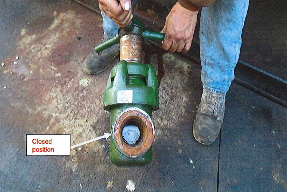 The valve that fatally struck the McBride worker was photographed by OSHA inspectors. The agency found that McBride did not have protocols in place to release pressure on the valve. Credit: OSHA