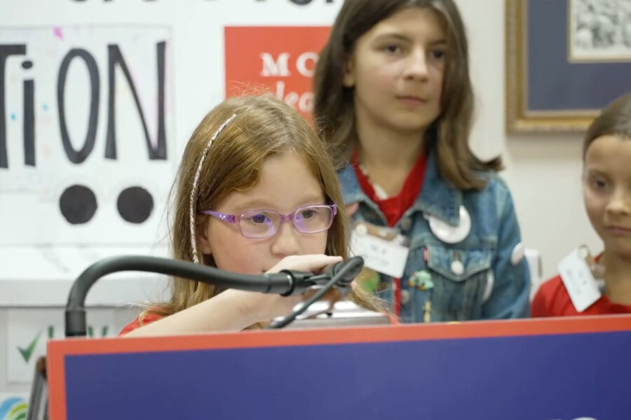 Children speak alongside lawmakers at a press conference in the U.S. Capitol on Wednesday. Source: Screengrab from Sen. Ed Markey livestream