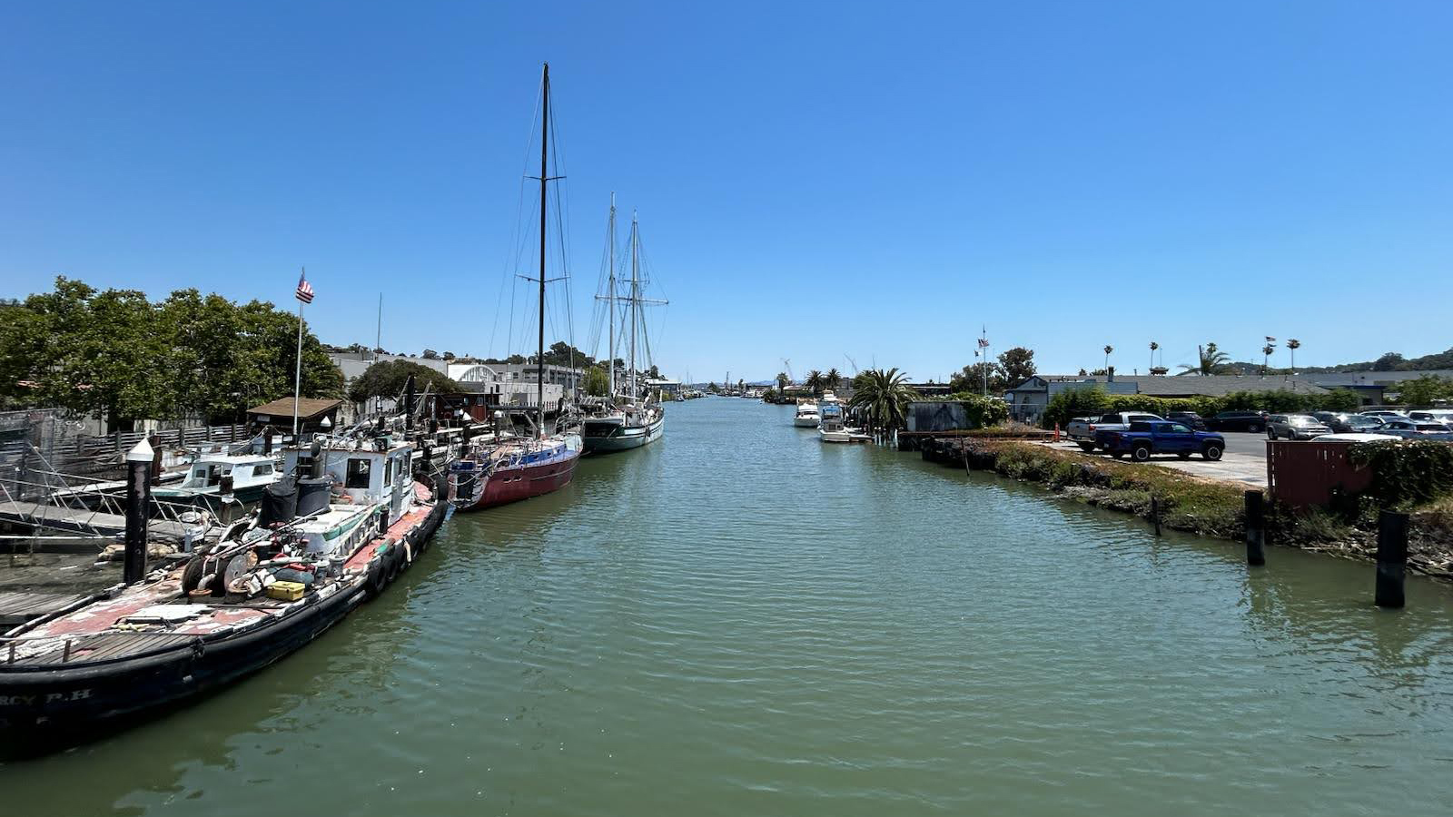 The San Rafael Creek is prone to flooding, and if sea level were to rise, it would affect many San Rafael businesses. Credit: Jennifer Ugwa/Inside Climate News