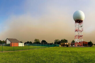 A dust storm travels through Illinois on May 16, as seen from the National Weather Service office in Romeoville near Chicago. Credit: NWS