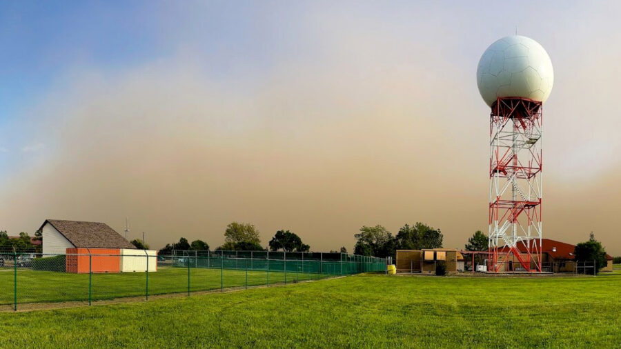 A dust storm travels through Illinois on May 16, as seen from the National Weather Service office in Romeoville near Chicago. Credit: NWS