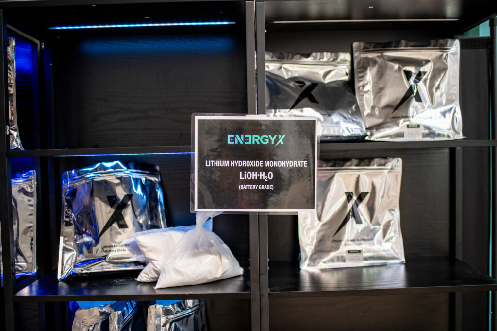 Bags with lithium hydroxide monohydrate are seen at the EnergyX laboratory in Austin, Texas. Credit: Sergio Flores/The Texas Tribune
