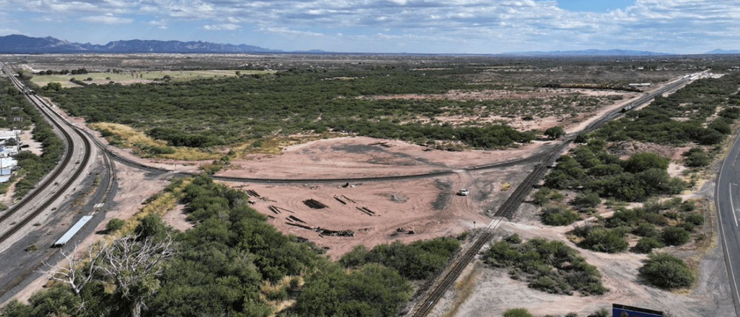 An aerial shot of the proposed site for the Aluminum Dynamics recycling plant. The property is close to the San Pedro River, and its groundwater lies within the San Pedro watershed. Credit: City of Benson