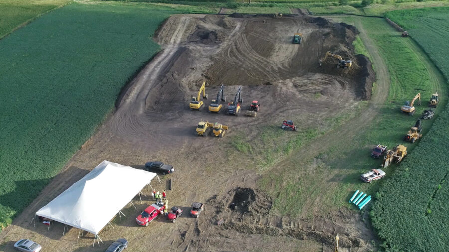 A wetland is seen under construction on Jim Fulton’s farm in Livingston County, Ill. Credit: Illinois Land Improvement Contractors Association Inc.