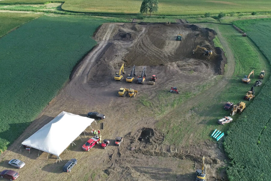 A wetland is seen under construction on Jim Fulton’s farm in Livingston County, Ill. Credit: Illinois Land Improvement Contractors Association Inc.