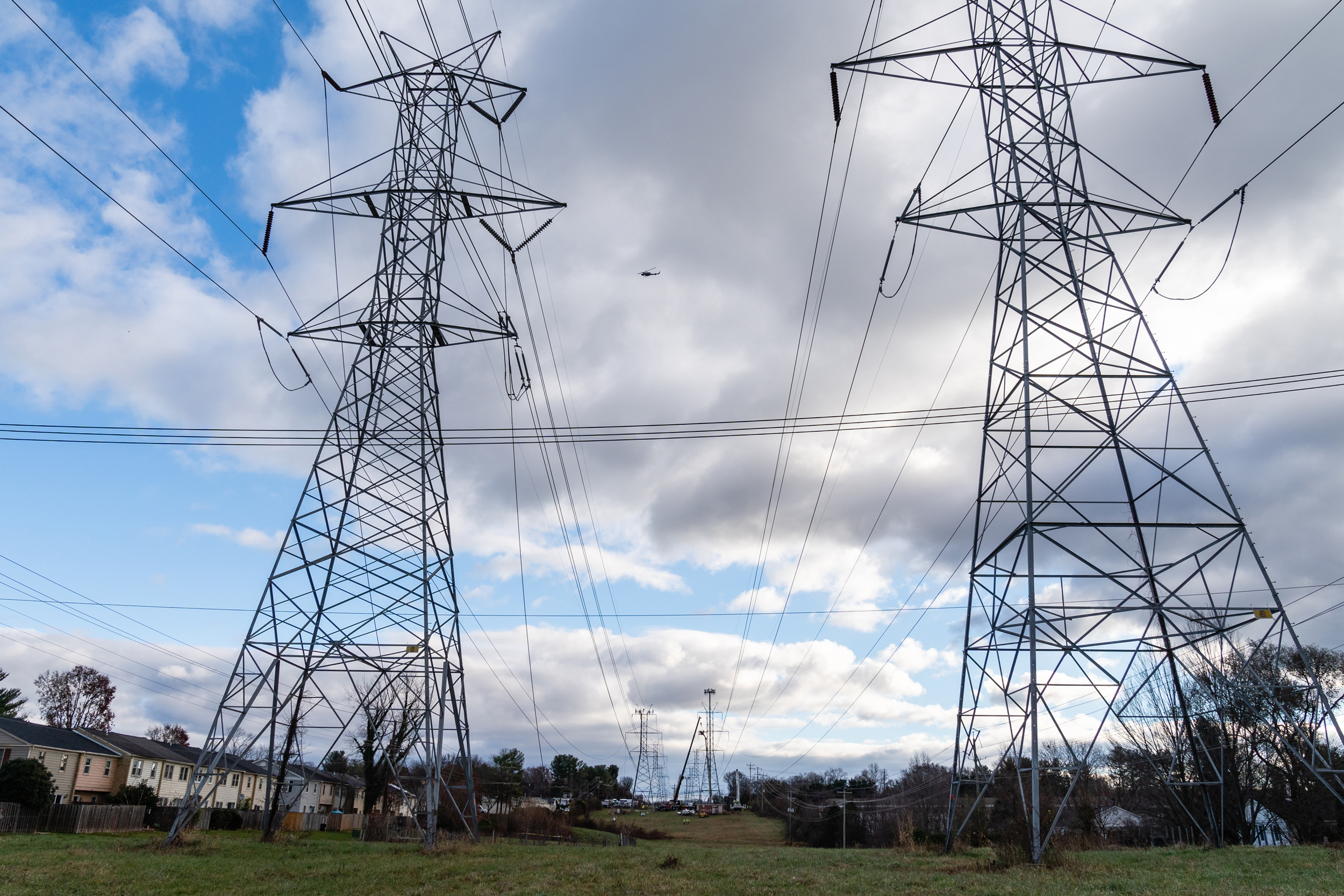 Transmission lines are seen in Montgomery Village, Md. Credit: Eric Lee/The Washington Post via Getty Images