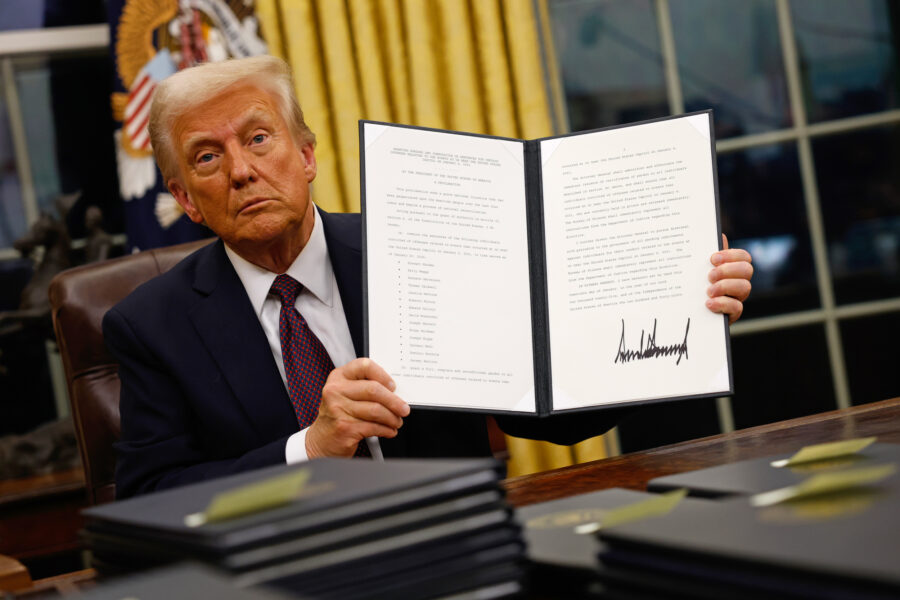 President Donald Trump signs a series of executive orders at the White House on Jan. 20 in Washington, D.C. Credit: Anna Moneymaker/Getty Images