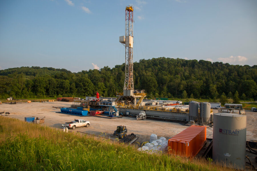 A drilling rig is in Pennsylvania’s Greene County. Credit: Jim West/UCG/Universal Images Group via Getty Images