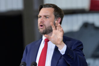 Vice President JD Vance speaks at ConcordPadgett Regional Airport on Sept. 24 in North Carolina. Credit: Alex Brandon-Pool/Getty Images