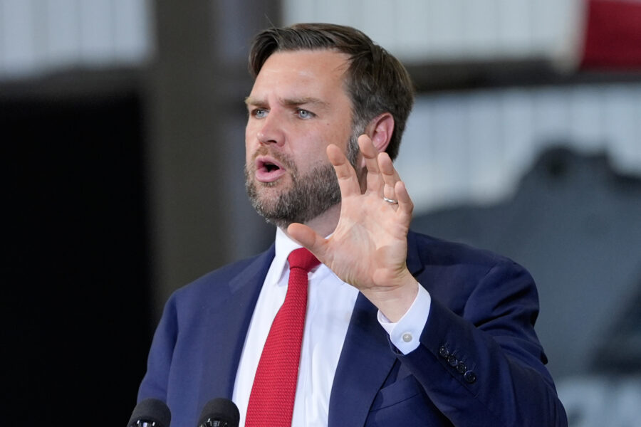 Vice President JD Vance speaks at ConcordPadgett Regional Airport on Sept. 24 in North Carolina. Credit: Alex Brandon-Pool/Getty Images