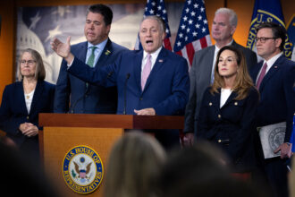 House Majority Leader Steve Scalise (R-La.) speaks during a press conference with other House Republicans on Oct. 15 in Washington, D.C. Credit: Nathan Posner/Anadolu via Getty Images